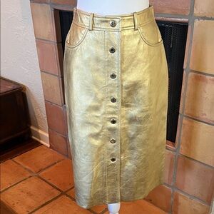 Sandro Gold Metallic Leather Pencil Skirt, size 27